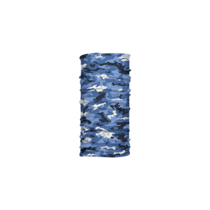 Cuello corto militar azul con patrón camuflado inspirado en el mar, hecho en microfibra transpirable para clima cálido y costero.