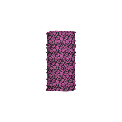 Cuello corto Smile con patrón psicodélico de smileys derretidos en morado. Microfibra transpirable para uso urbano o clima cálido.