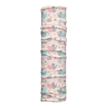 Cuello largo Garromántico con ilustraciones de gatos y corazones. Microfibra transpirable ideal para clima frío, viento o paseos con estilo dulce.