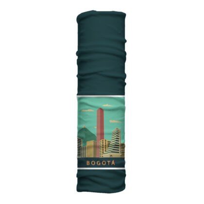 Cuello largo Bogotá con ilustración de skyline urbano y edificios icónicos de la capital. Microfibra transpirable ideal para clima frío y ciudad.