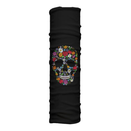 Cuello largo Catrina con rostro floral inspirado en arte mexicano. Microfibra transpirable ideal para climas fríos y trayectos con viento.