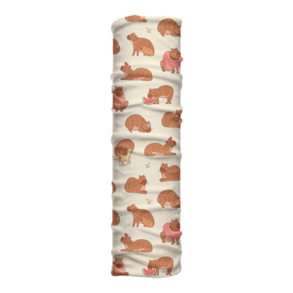 Cuello largo Chigüiros con ilustración de capivaras simpáticos sobre fondo cálido. Microfibra transpirable para protección total en clima frío o variable.