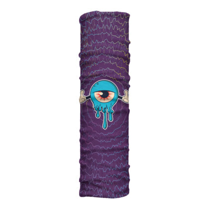 Cuello largo Ojón con gran ojo ilustrado sobre fondo morado psicodélico. Microfibra transpirable para cobertura extendida y expresión creativa.