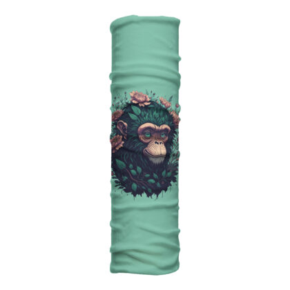Cuello largo Monkey con ilustración de monito rodeado de hojas sobre fondo menta. Microfibra transpirable para mayor cobertura y uso diario.