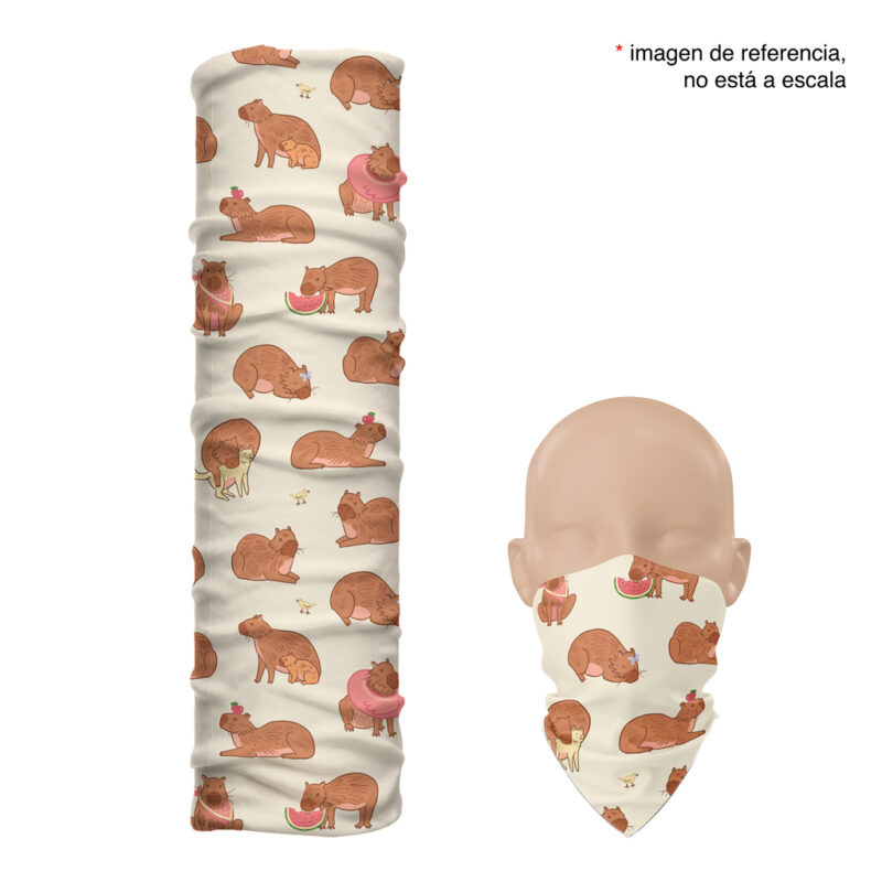 diseño completo de la balaclava larga Chigüiros con ilustraciones de capibaras