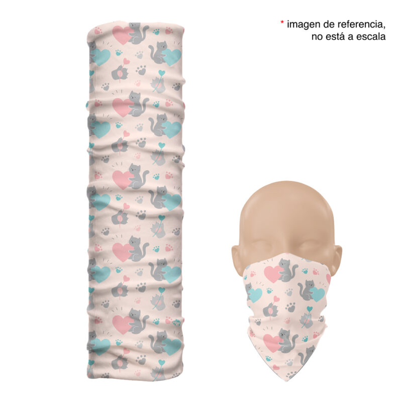 diseño completo de la balaclava larga Garrománticos con gaticos, huellas y corazones rosa pastel