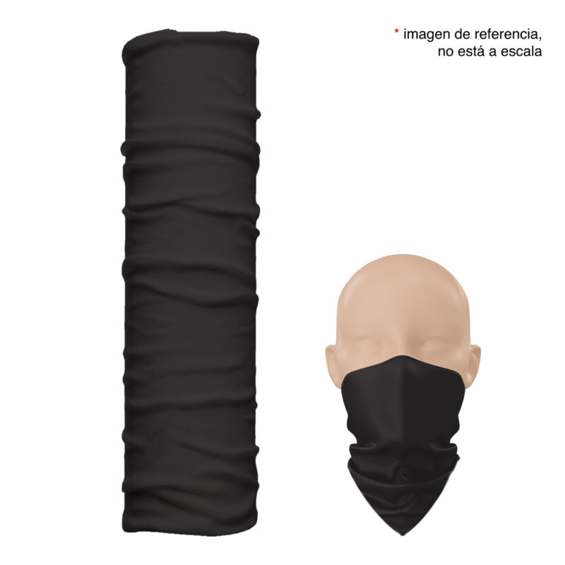 vista frontal y extendida de la balaclava larga negra para mujer