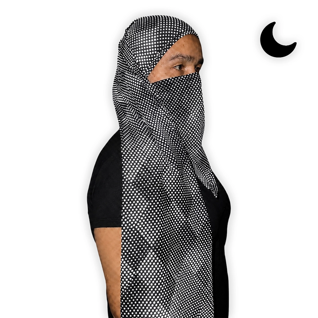Balaclava larga Lunares Reflectiva de noche, brillando por su tela reflectiva 360 grados