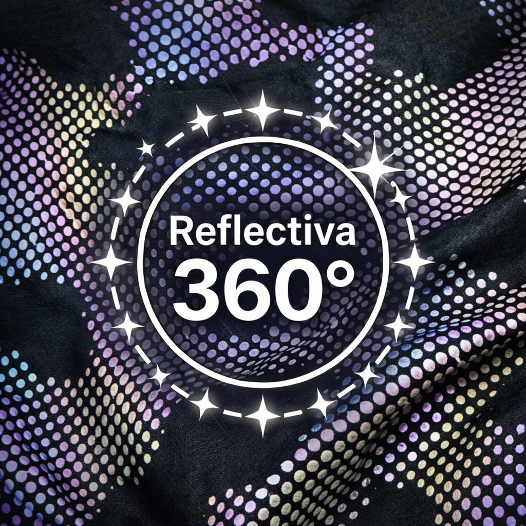 Tela reflectiva 360° para cuellos multifuncionales y balaclavas, con estampado que refleja la luz (moto y ciclismo)